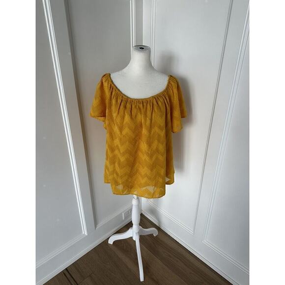 Lane Bryant Womens Mustard Yellow Chevron Textured Loose Fit Blouse Size 14 - Picture 1 of 11
